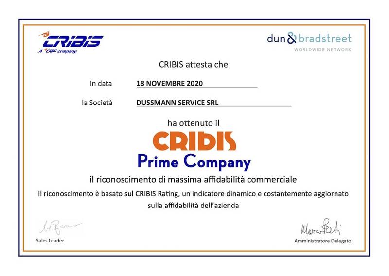 Green Retail  - Cribis premia Dussmann con il Prime Company 