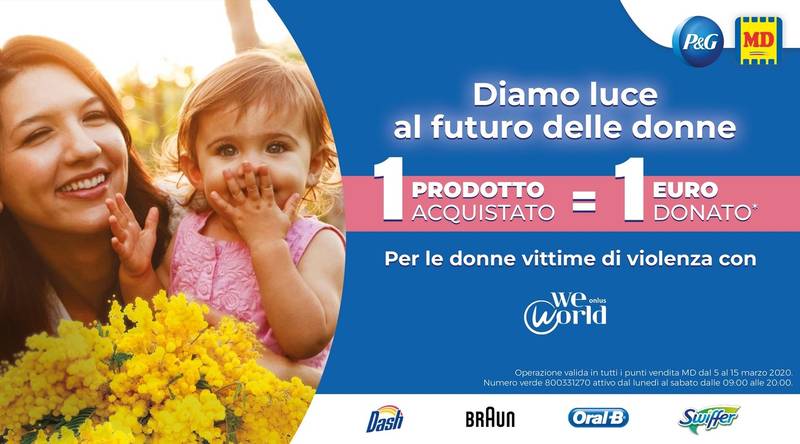 Green Retail  - P&G in collaborazione con Md si schiera con WeWorld per le donne vittime di violenza  